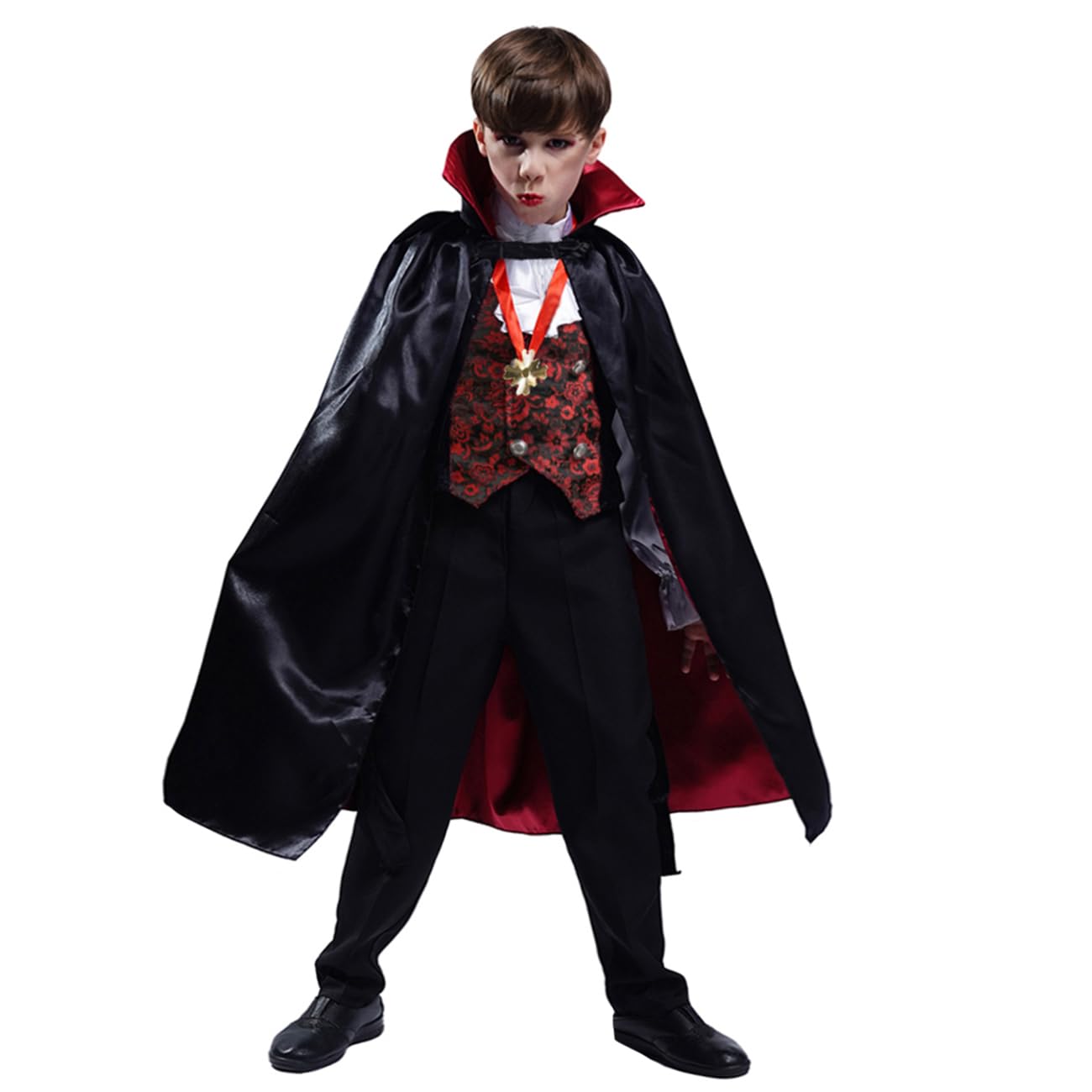 Costume Vampiro Per Bambino - Set Completo Con Mantello, Giacca, Pantaloni E Denti Finti, Per Halloween E Feste