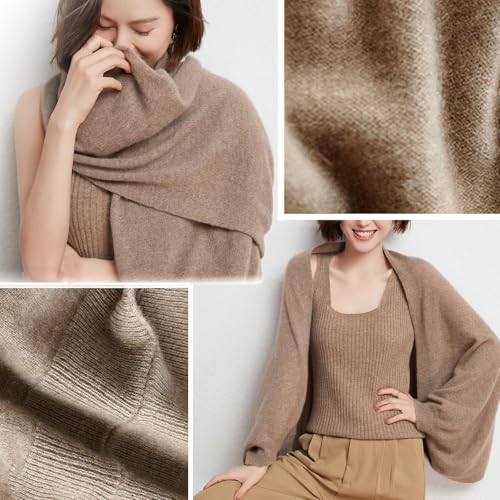 Pure Cashmere Wraps for Women,Warm Cashmere Shawl Open Front Poncho Cape Pashminas Scarf with Sleeves4