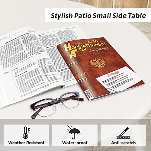 Babion Mesas laterais brancas para uso externo, mesa lateral redonda de aço, mesa de canto pequena p