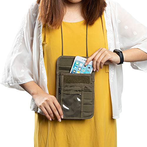 Image of EXCELLENT ELITE SPANKER Passport Holder Nylon Neck Pouch RFID Blocking Travel Neck Wallet ID Card Organizer Pouch with Neck Lanyard(Ranger Green)