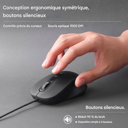 Ratón con cable para PC con diseño ergonómico, clics silenciosos y conexión USB 6