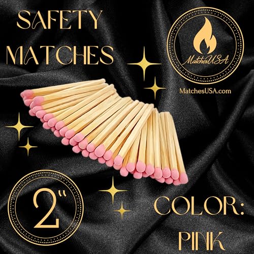 Image of 500 Count | 2 inch Pink Matches | Strikers Included | Color Tip Wooden Match | Refill for Matchstick Jars, Candle Display, Holders & Bottles | 2 in inches Long