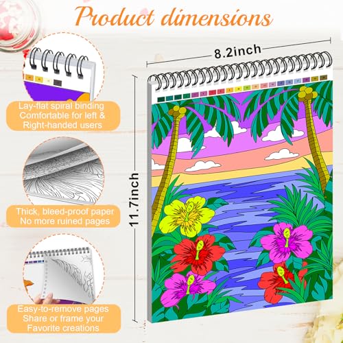 Image of ADEVIAN 3-in-1 Color by Numbers Adult Coloring Books with 36 Colors Markers - Spiral Bound & Single-Sided, Easy Number Matching & Tear-Out for Framing, Stress Relief & Creativity for Beginners
