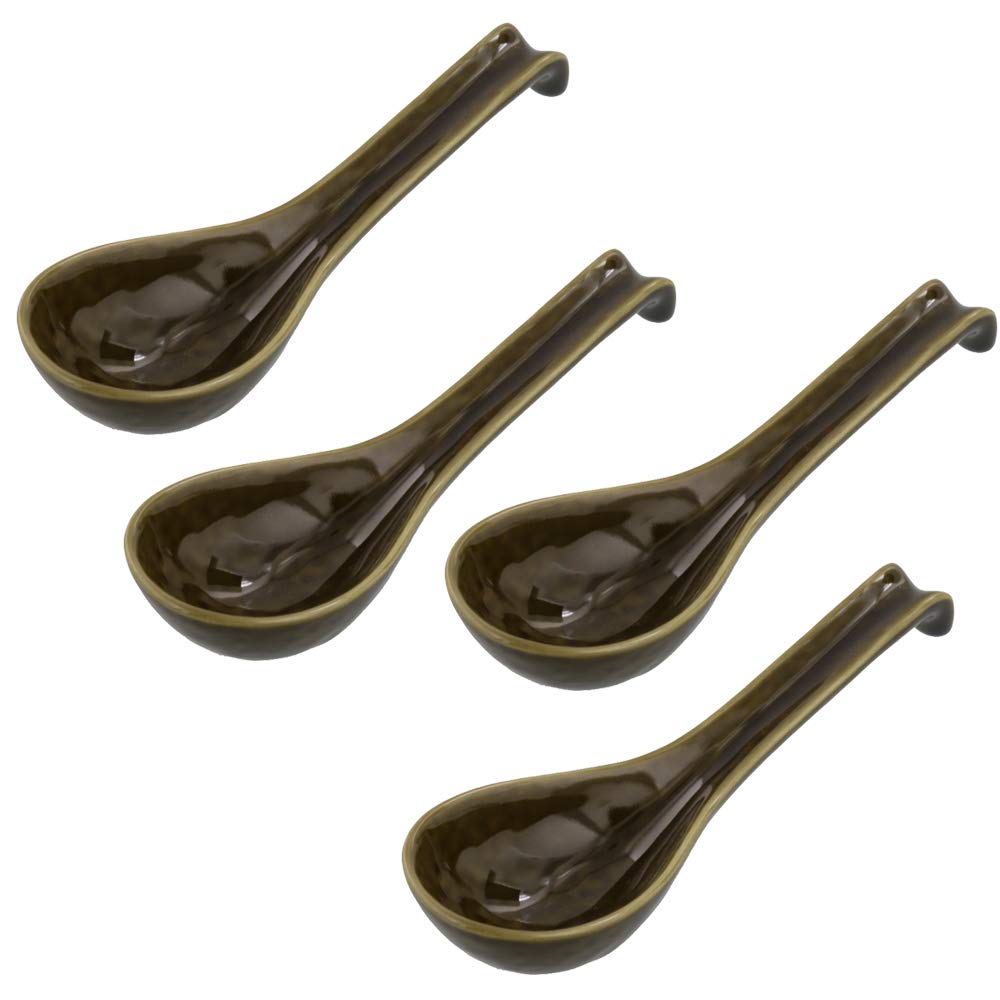 Zen Table Japan Asian Soup Spoon with Hook Set of 4 Made in Japan - Oribe