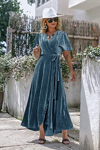 Image of BerryGo Women's Velvet V Neck Wrap Semi Formal Dress Cocktail Party Maxi Dress for Wedding Guest