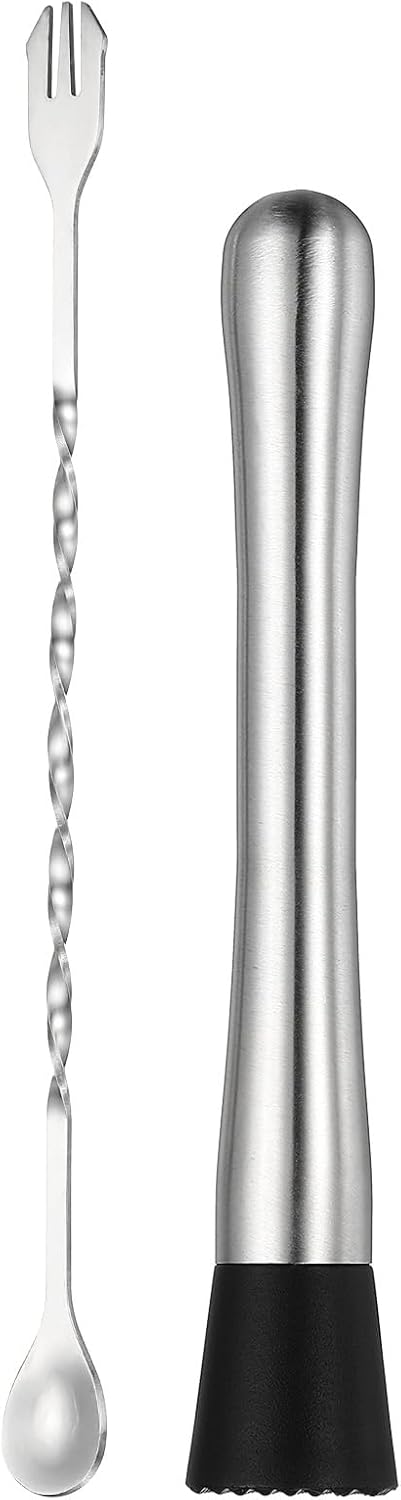 PATIKIL 1 Set Muddler for Cocktails, 20.5cm Cocktail Muddler Stainless Steel with Spoon
