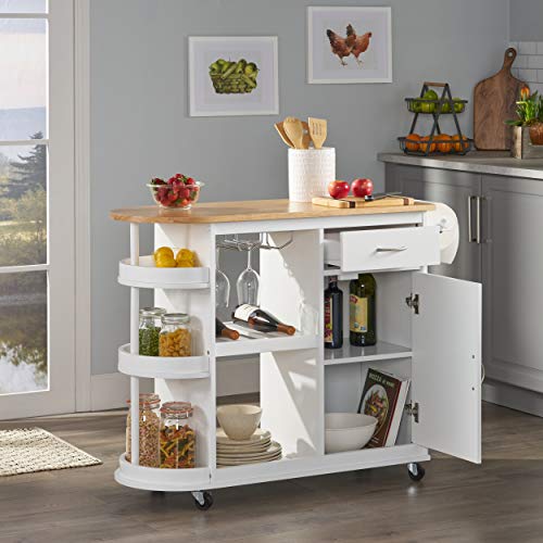 Christopher Knight Home Debby Kitchen Cart With Wheels, White, Natural #TOP1