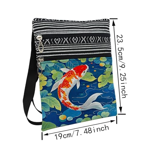 Koi Fish Messenger Bag Small Ethnic Pattern Printed Adjustable Strap Crossbody Zipper Pouch Lucky Phone Organizer Wallet Cute Shoulder Handbag For Women Friends2