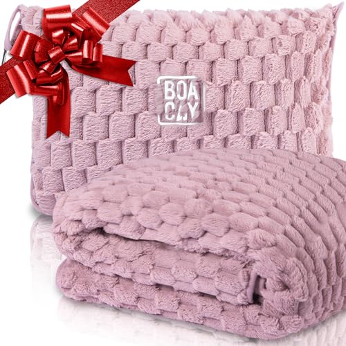 BOACAY Manta de Viaje Plegable para Avión, Automóvil - Manta de Oficina Compacta - Almohada Portátil para Adultos, Niños con Funda, Manga para Equipaje, Clip para Mochila