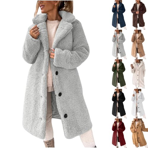Image of GOHRSHA Womens Long Fleece Sherpa Jacket Collar Trench Coat Fuzzy Button Down Jacket Fall Winter Fashion Casual Warm Coats Fleece Jacket Women