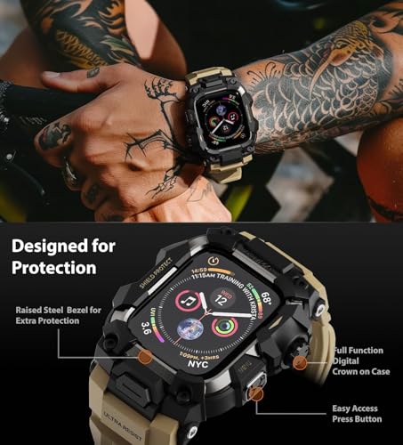 Image of ULTIMAL Rugged Case with Band for Apple Watch 44mm,Compatible with Apple Watch Series SE 3 /SE 2 /SE Generation /6 /5 /4, Military Grade Shockproof Bumper Cover for iWatch Tactical Band Men (44mm,Desert Yellow)