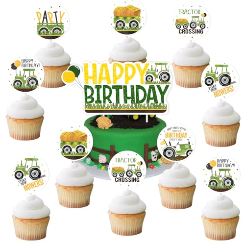 13Pcs Farm Tractor Themed Cupcake Toppers Birthday Party Decoration Farm Themed Party Cake and Cupcake Decorations for Kid's Farm Birthday Party Lawn Mower Birthday Party Baby Shower Decor Supplies