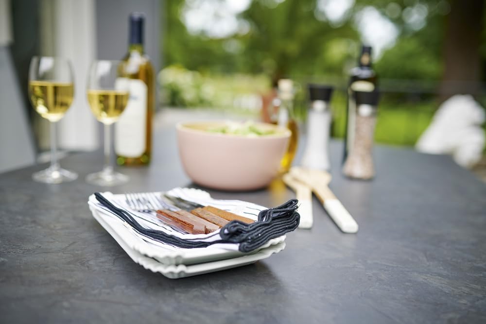 SIEGER Boulevard Platte. Klapptisch, Polytec-Dekorplatte und Stahlrohr-Gestell, Eisengrau/Schiefer anthrazit, 85cm ø, 5135-30 KT