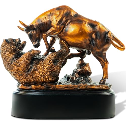 Bull and Bear Statue Wall Street Decor, 9x9.5 Resin Finance Deskt...