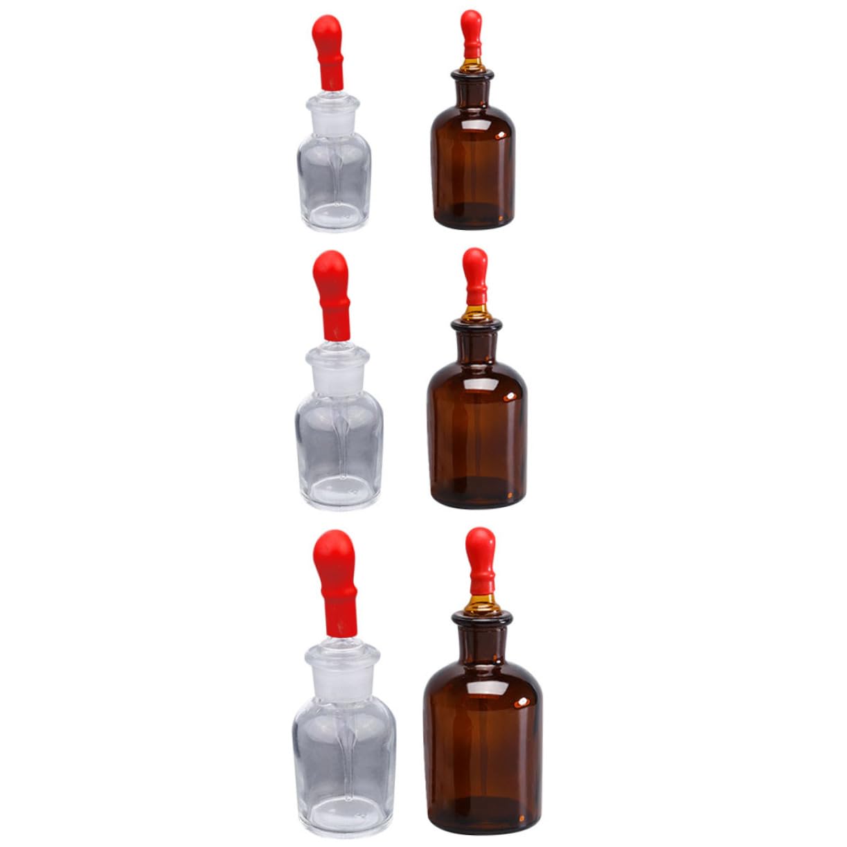 Botella Cuentagotas de Vidrio para Laboratorio, 6 Piezas | 30 Ml 60ml 125ml, Marrón y Blanco, Recargable Goma, para Indicadores y Aceites Esenciales