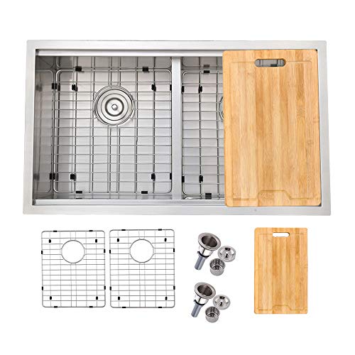 VALISY 33-inch Brushed Nickel Stainless Steel Workstation Double Bowl Undermount Kitchen Sink, Kitchen