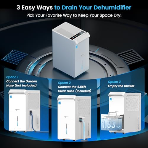 5,000 Sq.Ft Most Efficient Energy Star 2024 Dehumidifier,Vellgoo Max 150 Pint/D (Standard 80 Pint/D) Compressor Dehumidifier for Basement with Drain Hose, Smart Humidity Control for Home, Large Rooms