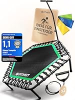 Fitness Trampolin Indoor Erwachsene | Jumping Trampolin Fitness | Ø120cm Minitrampolin für Erwachsene bis 150 kg | Sporttrampolin - inkl. 2 Härtegrade, Haltegriff & 5 Widerstandsbändern