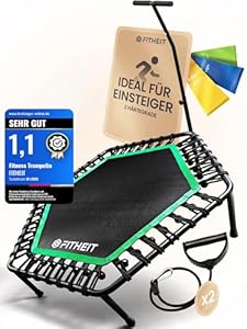 Fitness Trampolin Indoor Erwachsene | Jumping Trampolin Fitness | Ø120cm Minitrampolin für Erwachsene | Rebounder Trampoline - mit Haltegriff & 5 Widerstandsbändern