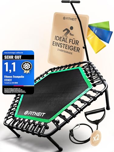 Fitness Trampolin Indoor Erwachsene | Jumping Trampolin Fitness | Ø120cm Minitrampolin für Erwachsene | Rebounder Trampoline - mit Haltegriff & 5 Widerstandsbändern