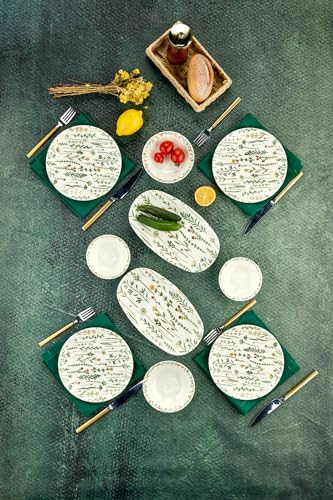 10 Parça 4 Kişilik Mimoza Kahvaltı Takımı, Porselen, Yeşil