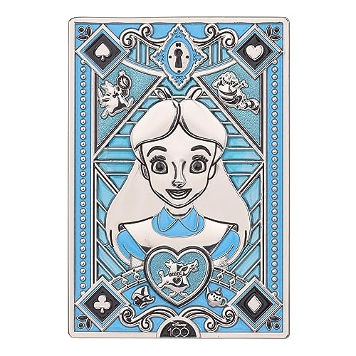 Disney 100th Anniversary Alice Large Stain Glass Pin, Pack of 1, 500 Limited Edition Collectors Pins, Themed Jewelry, Blue Translucent and Opaque Enamel, 4” x 2.75”, Amazon Exclusive