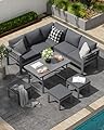 AECOJOY Aluminum Patio Furniture Set, 8 Seats Modern Outdoor Furniture with Adjustable Table, 7 Pieces Metal Conversation Sectional Sofa, Dark Gray