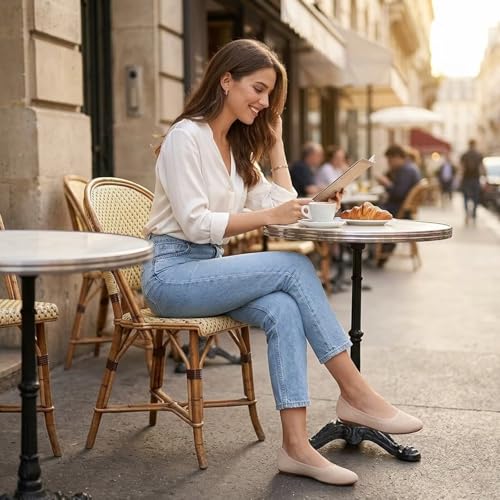 Image of Puxowe Women's Ballet Flats Breathable Knit Slip On Comfortable Round Toe Walking Shoes with Arch Support Insole for Work