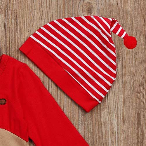 SOIMISS 1 Set Lange Mouw Rendier Rode Neus Leuke Cartoon Bodysuit Set Jumpsuit Streep Hoed Voor Kerst Pasgeboren Baby Meisjes Jongens Kleding(Pak Voor 6-12 Maanden Hoogte Ongeveer 80 Cm) - Afbeelding 5