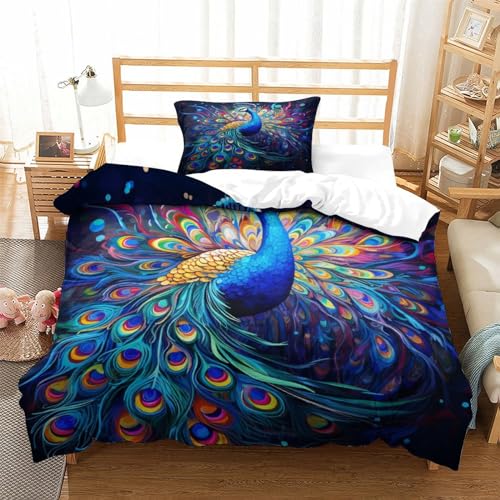 Ensemble de literie microfibre super douce imprimé paon parure de lit chic 135x200 - 4