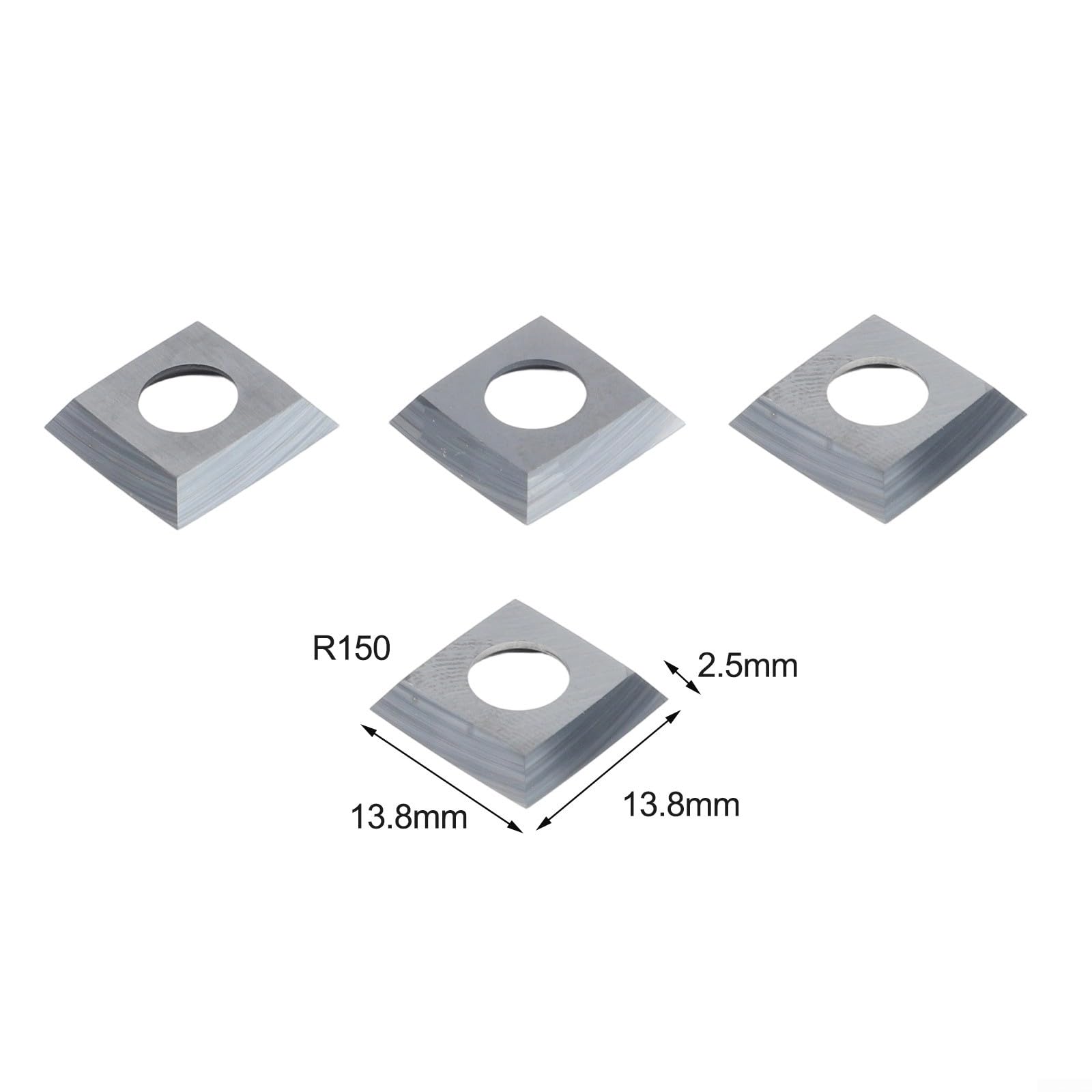 10 Stück 13,8 mm quadratische Hartmetall-Wendeplatten mit 4 Schneiden, R150 Radius für Holz-Drehmaschinen und Hobelmesser, HRA 92