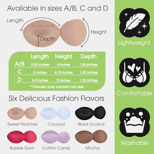 Double Scoop® Push Up Inserts w/Bonus Tape Sticky Strips, Instant Breast Implants, Replacement Bra Pads, Padded Bralette Hack, Breast Lift, Foam Bra Filler Insert, Bra Stuffer, Cup Size C (Nude) - Thumbnail 5