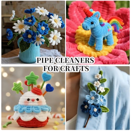 Image of Royal Blue Pipe Cleaners Craft,Chenille Stems for DIY Art & Craft Supplies,Blue Party /Birthday Decorations,Pipe Cleaners Blue Crafts,Royal Blue Gifts For Women,DIY Toys Flowers for Home Wall Decor