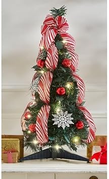 Fully Decorated Pre-Lit 2 Pop-Up Tabletop Christmas Tree - Red White