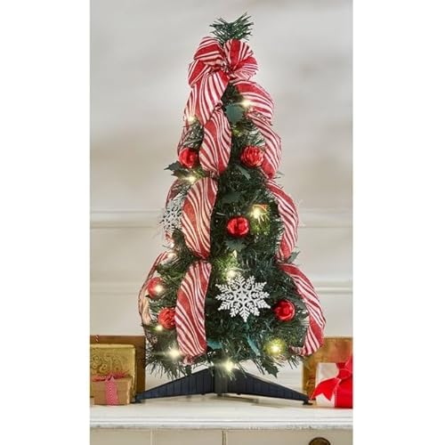 Fully Decorated Pre-Lit 2' Pop-Up Tabletop Christmas Tree - Red White