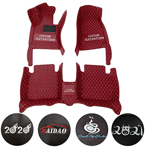 Custom Car Floor Mats for Renault Captur 2014-2017 The Front end of The Front armrest Box is Curved Can Be Customized for 99% of Car Models Waterproof Non-Slip Leather Liner Set Wine Red