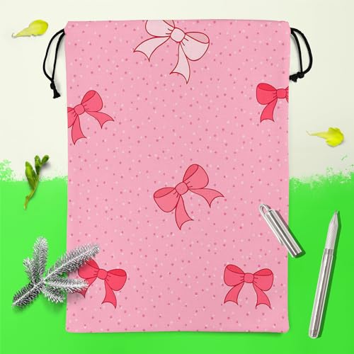 Image of ArtzFolio Pink Bows | Reusable Sack Bag | Bag for Gym, Storage, Vegetable & Travel