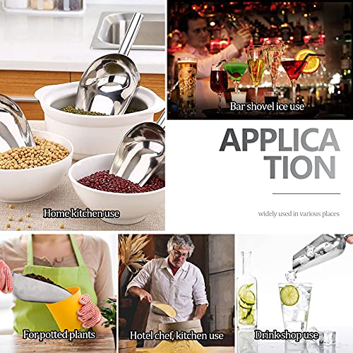 GZLCEU Set of 4 Ice Scoops Stainless Steel Versatile Flour Scoop for Sweets Ice Cubes Grains Nuts and Kitchen Bar Buffet Party Wedding (Silver) - Image 5