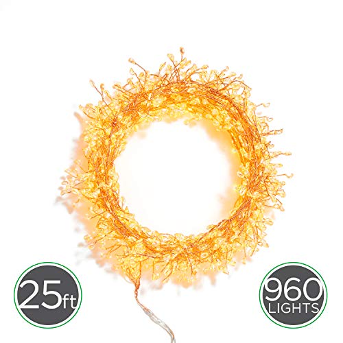 Cluster Fairy Light Garland - Copper with 960 Warm White LEDs, 25 Feet, Plugin, Indoor or Outdoor Use, Easter/Spring Decor, Timer Feature - UL Listed