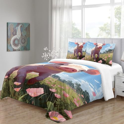 Housse de couette cochon 3D zippée facile à enfiler parure microfibre 200x200