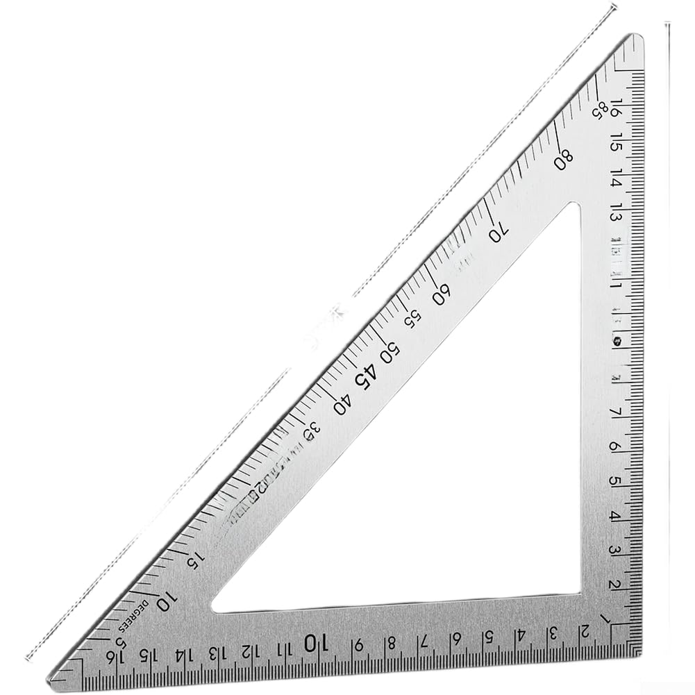 Stainless Steel Set Square, Engineering Triangle Ruler with Metric and For Imperial Scales, Thick Metal Drafting Square for Woodworking Layout, For 45 90 Degree Angle Measuring(B)