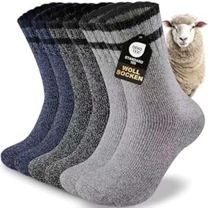 inaWarm Thermosocken Herren, Dicke Warme Wintersocken, Atmungsaktiv Wollsocken Männer für Wandern, Zuhause, Freizeit, Skifahren 3 Paar