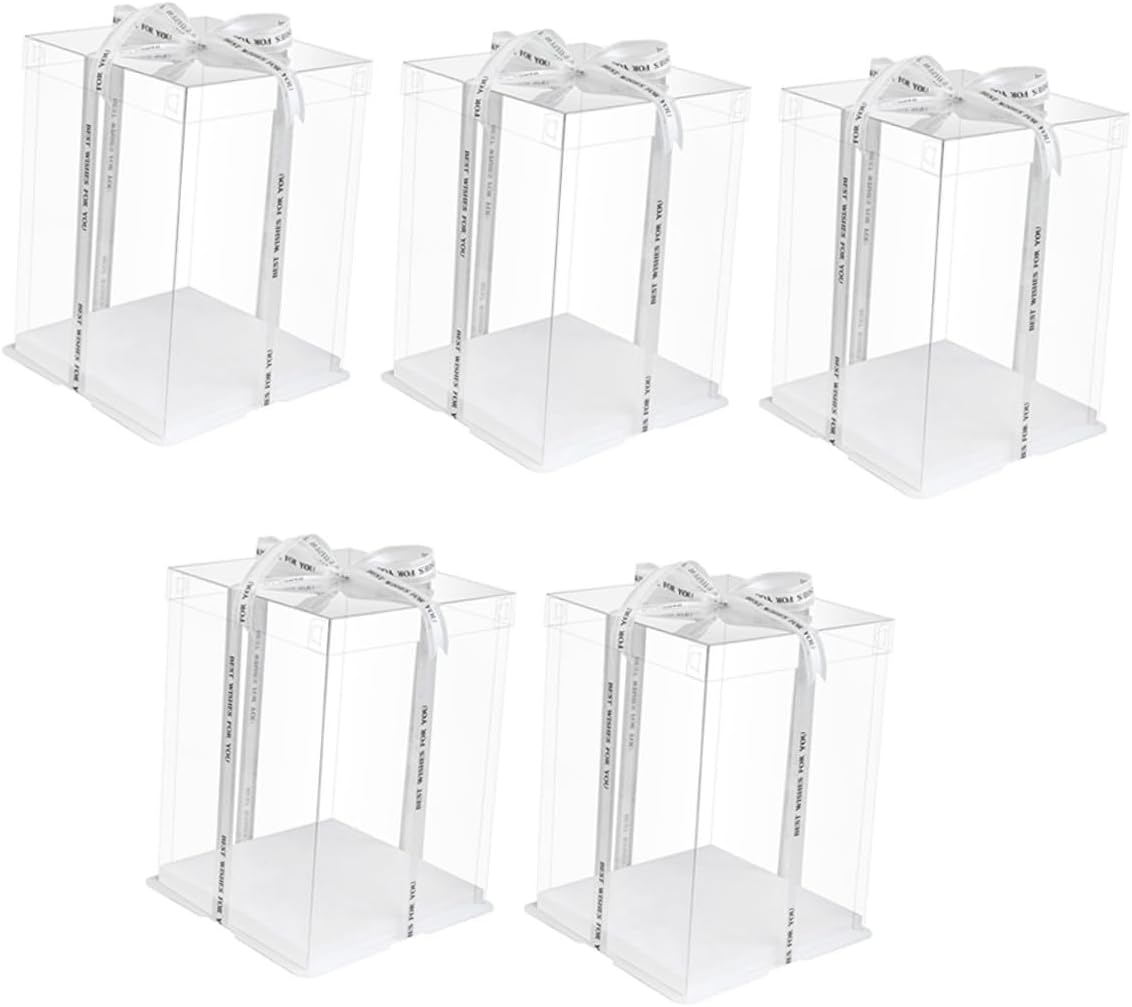 5pcs 8-inch Birthday Cake Boxes with Increased Height, Square Double-layer Cake Storage Containers 26x26x25cm, Food Packaging for Birthday Party Wrapping
