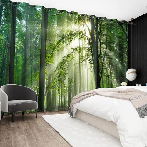 Fotogardinen Uiiooazy mit Waldmotiv für Wohnräume und Küchen
