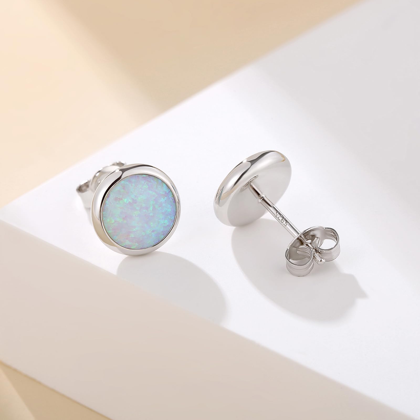 18 Karat Weißgold überziehen Opal Ohrstecker s925 Sterling Silber Rund mit beschichtet für Damen und Herren