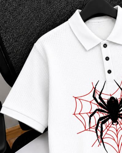 Image of AUSK Men's Spider Graphic Printed Polo T-Shirt | Cotton Blend Textured Half Sleeve Regular Fit Polo Neck Casual Wear Tshirt for Men