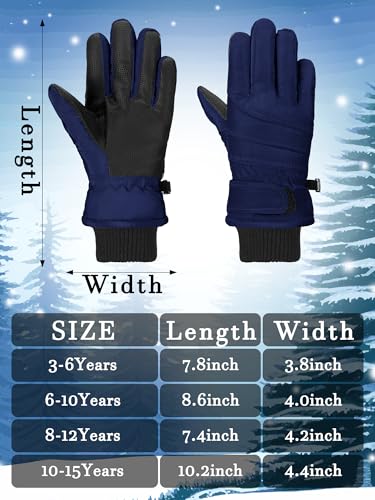 Image of SATINIOR 2 Pairs Kids Waterproof Winter Snow Gloves Ski Gloves for Boy Girl Outdoor Warm Thickening Snowboard