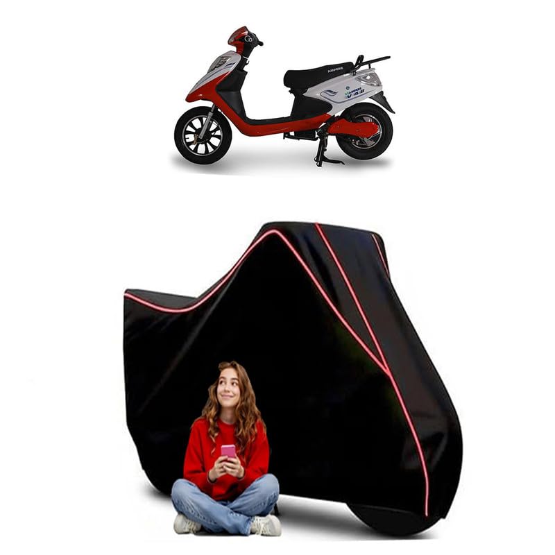 Image of V 48 BS6 Scooty Bike Cover Water Resistant Outdoor Use Universal Fit Scooters Motorcycles Heavy Duty UV Protection Dust Rain Scratch Resistant Elastic Bottom Black Blue Piping