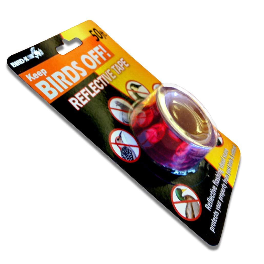 Bird-X Reflective Tape, Flashing Bird Scare Tape, Iridescent Red Tape for Multi-Sensory Attack, Easy to Install, 1