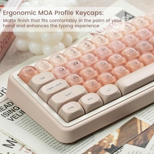 Keycaps Moa 75% rosa para teclado mecánico, 132 teclas PBT compatibles con MX 6